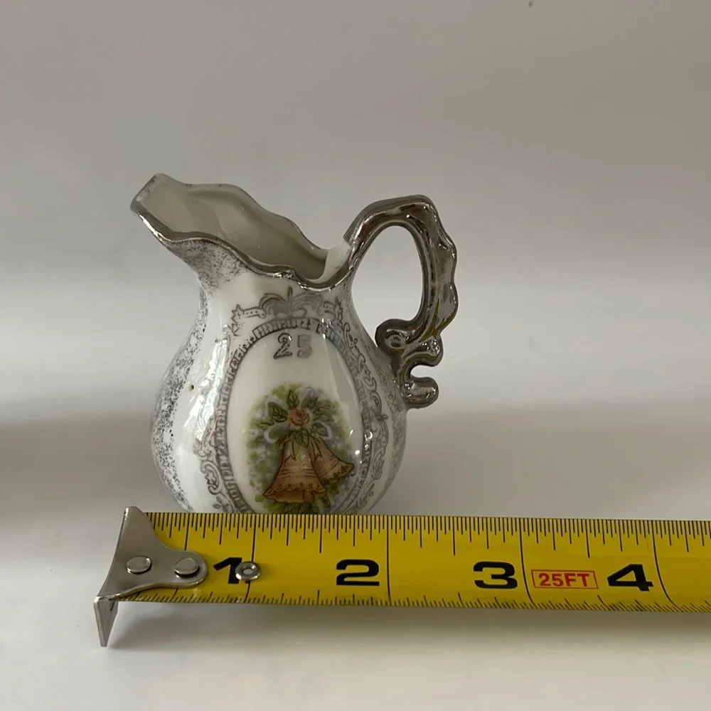Vintage Enesco Japan 25th Wedding Anniversary Sugar Bowl & Creamer Set, 1950’s